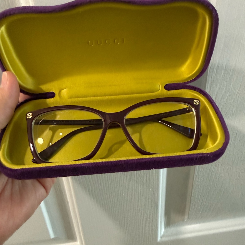 Gucci Purple Frame Glasses with Yellow Case